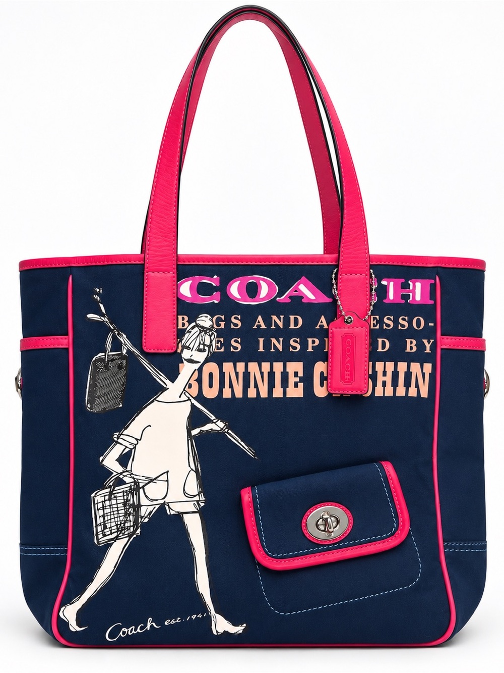 Coach Rare Bonnie Cashin Tribute Tote 13530 Navy Pink Graphic Shoulder Bag
